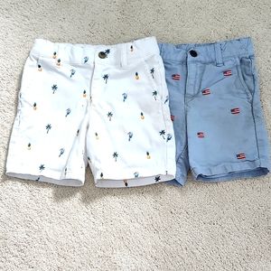 Janie & Jack Boys Size 4 Embroidered Shorts -2 Pairs - Parrots & American Flag
